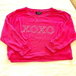 NWOT XOXO crop top hot pink with sparkle logo SZ L.